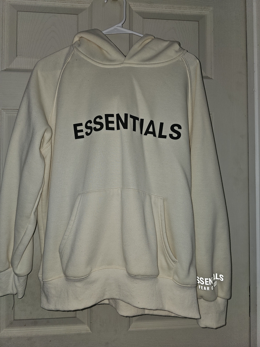 Essentials Men’s Cream Hoodie with Black ESSENTIALS Logo